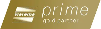 Logo der Auszeichnung als Warema Prime Gold Partner und Outdoor Living Experte für MRG R. Geck – rollobau.de.